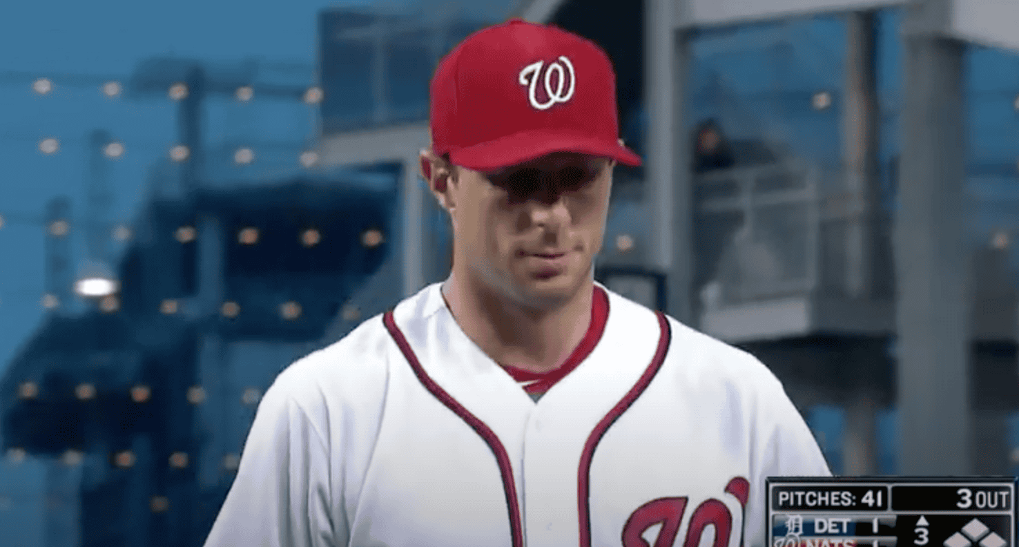 Image of Max Scherzer dominating the mound during his historic 20-strikeout game.